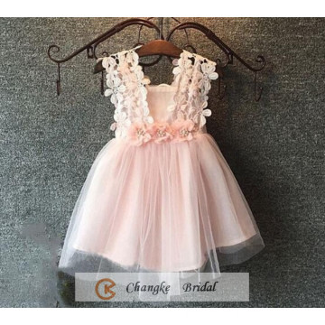 Cheap Peach Flower Girl Dress Pearl Wedding Party Gown 2016